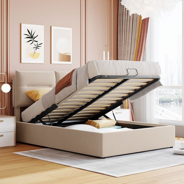 Queen / Full Size Velvet Upholstered Platform Bed with Hydraulic