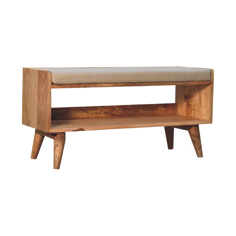 Artisan Furniture Oak-ish Nordic Storage Bench With Mud Linen, Brown with open storage and seat pad