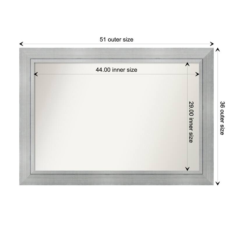 Romano Silver Framed Non-Beveled Custom Wall Mirror, Bathroom Vanity Mirror - Outer Size: 51.25 x 36.25
