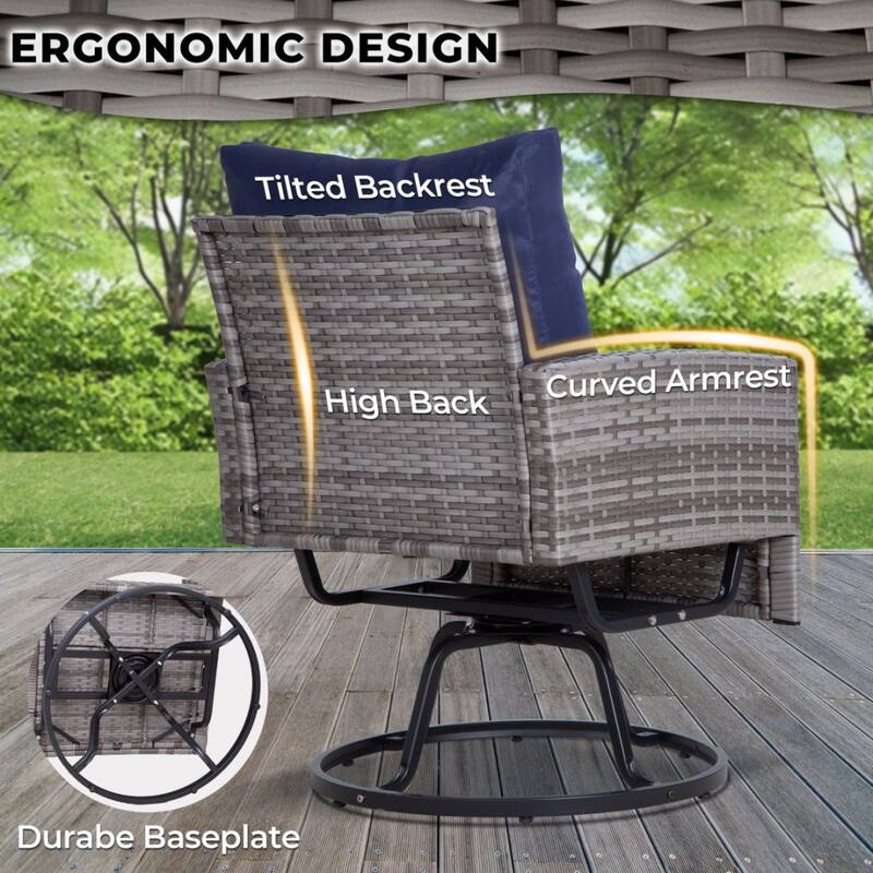 6-Piece Wicker Patio Conversation Set with Swivel Chairs