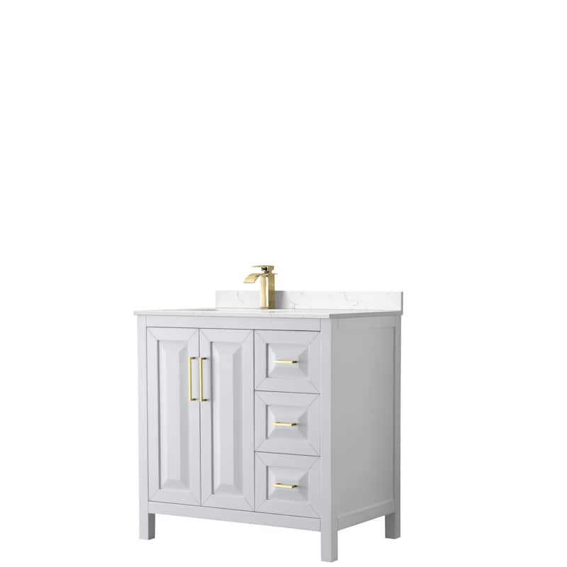 Daria 36-inch Single Vanity, Cultured Marble Top - White, Gold Trim, Carrara Cultured Marble Top