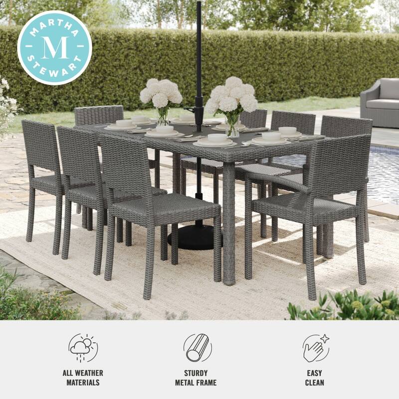 Martha Stewart 9pc Rattan Patio Dining Set - 8 Chairs, Table - 71"D x 39"W x 30"H