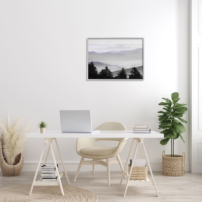 Stupell Pine Trees Silhouettes Foggy Mountain Range Peaks Framed Wall Art, Design by Lori Deiter
