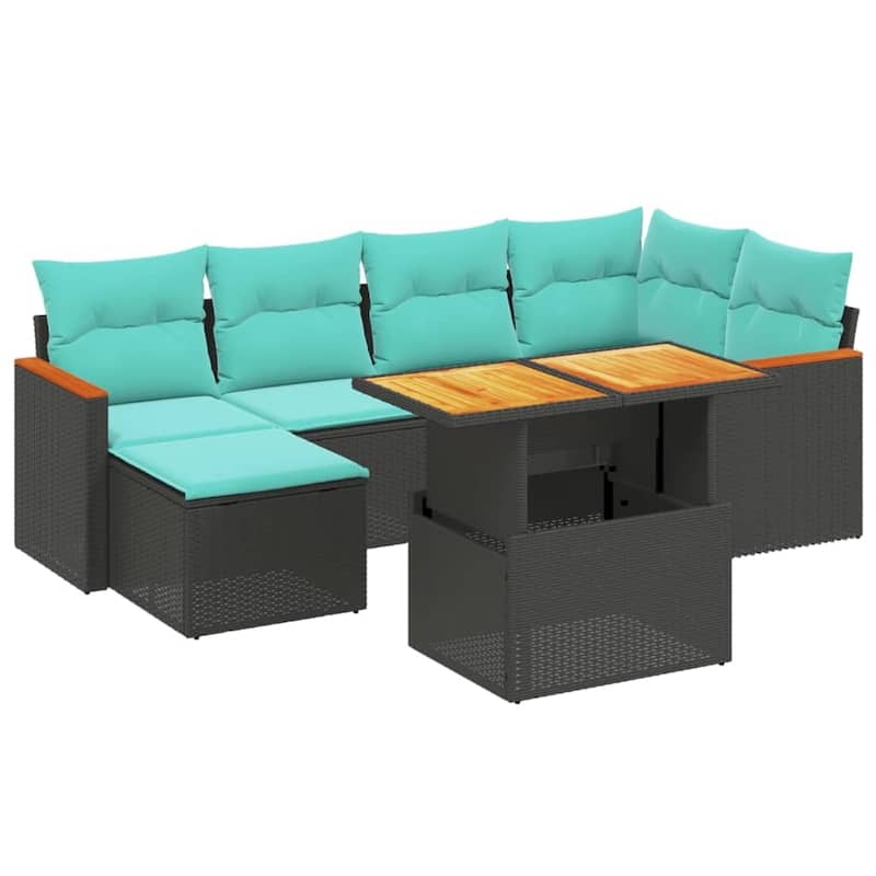 vidaXL Patio Sofa Set with Cushions Outdoor Furniture 7 Piece Poly Rattan - 24.4 x 24.4 x 27.2