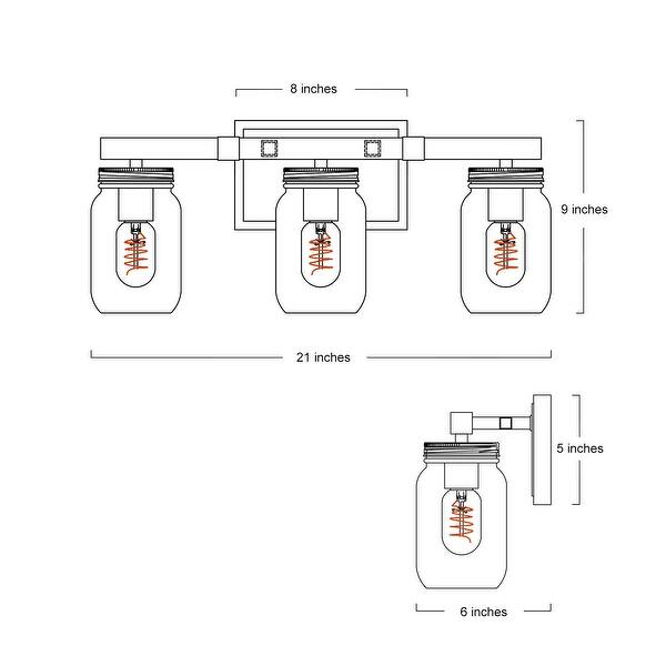 dimension image slide 1 of 2, Farmhouse 3-light Faux Wood Bathroom Vanity Lighting Glass Wall Sconce - W21"xH9"xE6"