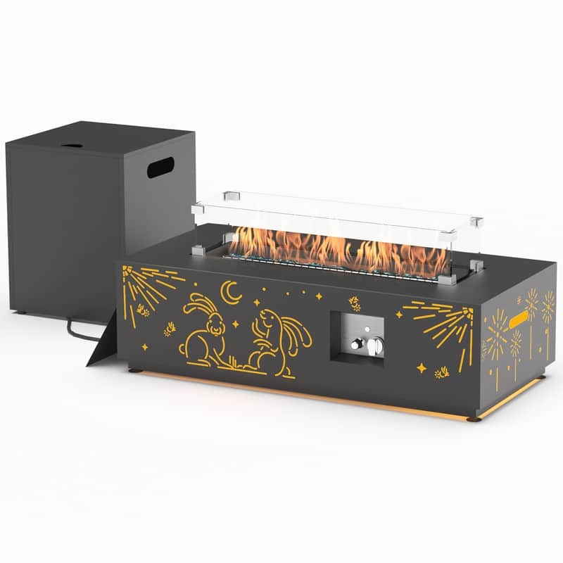 FINCATI 42'' Moon Rabbit-inspired Propane Fire Pit Table, 50,000 BTU Backyard Firepit Natural Gas Fire Table Outdoor