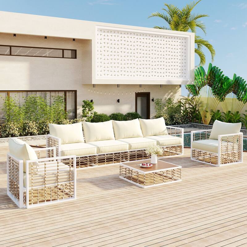 Patio Modular Sectional Sofa Convertible Furniture Set wCoffee Table