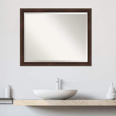 Warm Walnut Narrow Beveled Wood Framed Bathroom Vanity Wall Mirror - Warm Walnut Narrow
