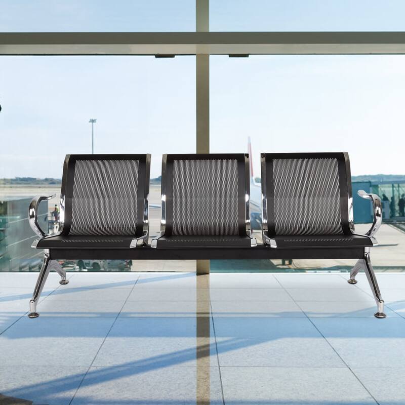 Kinbor 3-Seat Airport Reception Waiting Chair Bank Salon Barbershop Bench Guest Chair