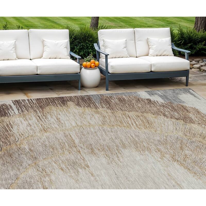 HomeRoots Abstract Transitional Rectangle Outdoor Rug - 10' X 14'