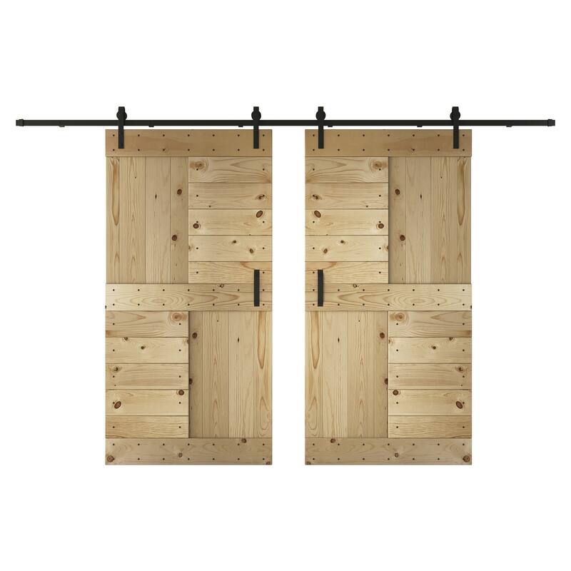Coast Sequoia 48in/60in/72in/84in x 84in S Series Pine Wood Double Sliding Barn Door With Hardware Kit