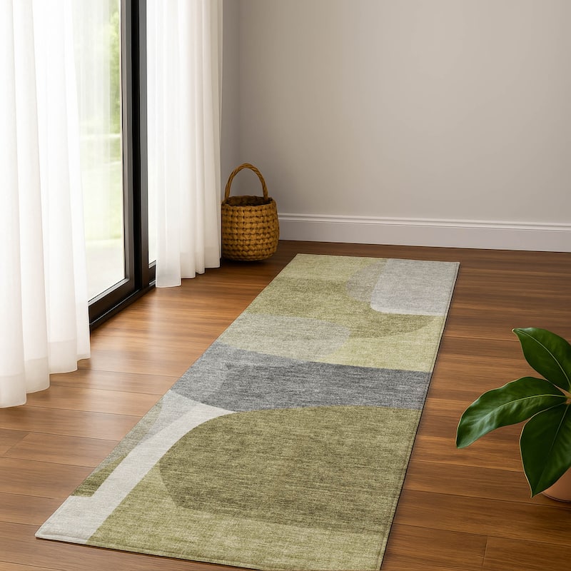 Premium Washable Super Soft Contemproary Retro Mayfield Rug - Fern - 2'3" x 7'6"