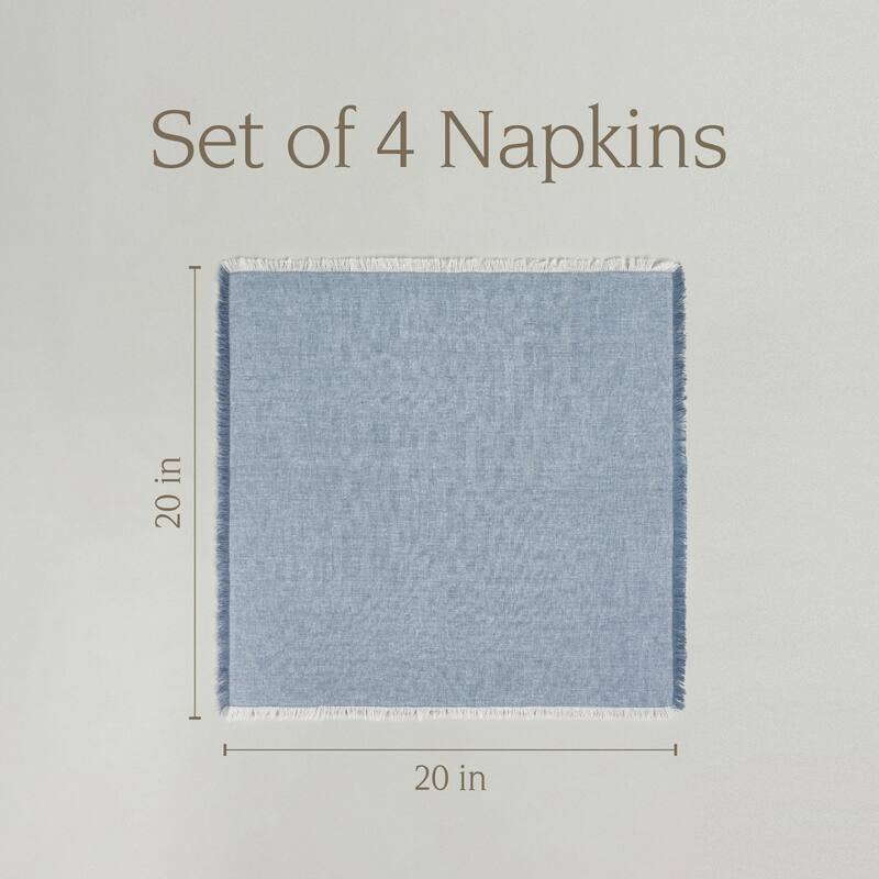 over&back Woven Frayed Chambray Cotton Cloth Napkins - Machine Washable - Set of 4