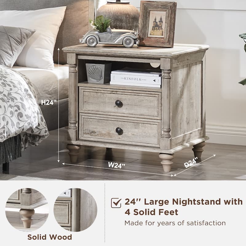 Farmhouse End Table, Sofa Side Table with Charging Station, Nightstand