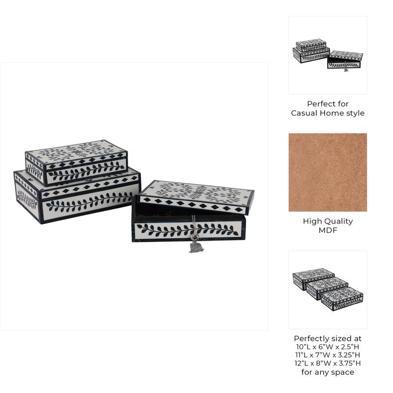 Resin Wood Decorative Boxes Modern Stylish Sleek Design (Set of 3) - 12" x 8" x 4"