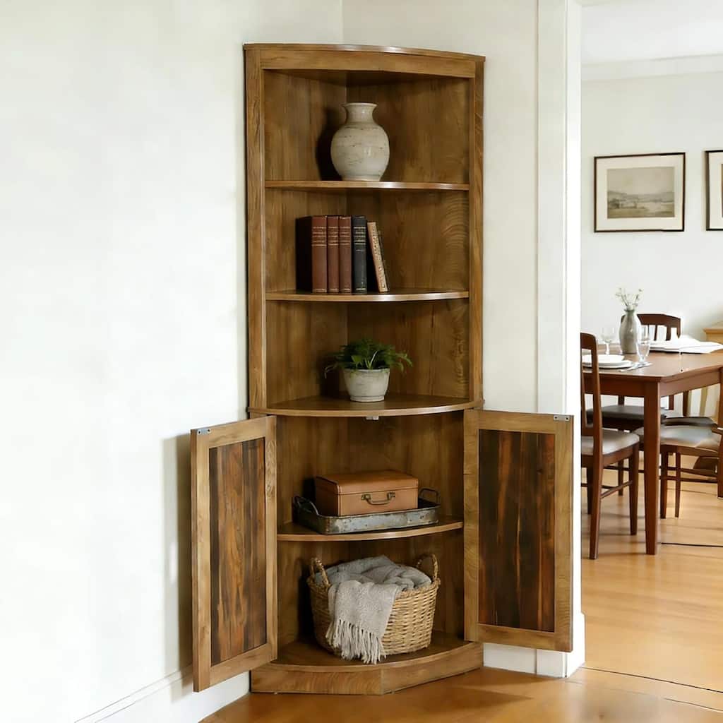 66.9-Inch Tall Corner Cabinet, 5-Tier Storage Cabinet with Fluted Doors & Open Shelves