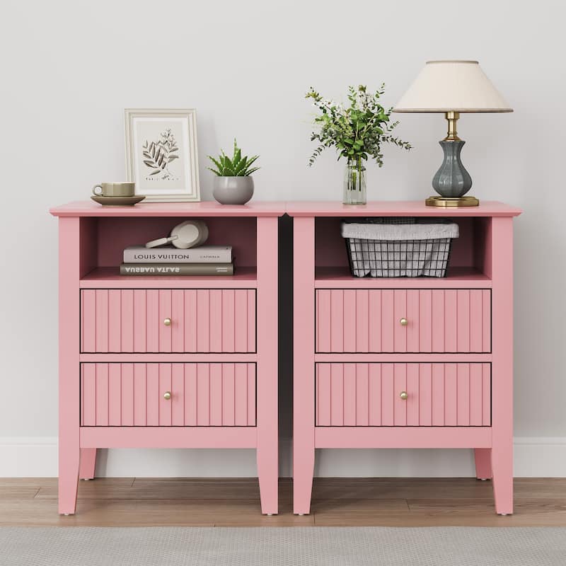 2 Drawers Nightstand with Charging Station
