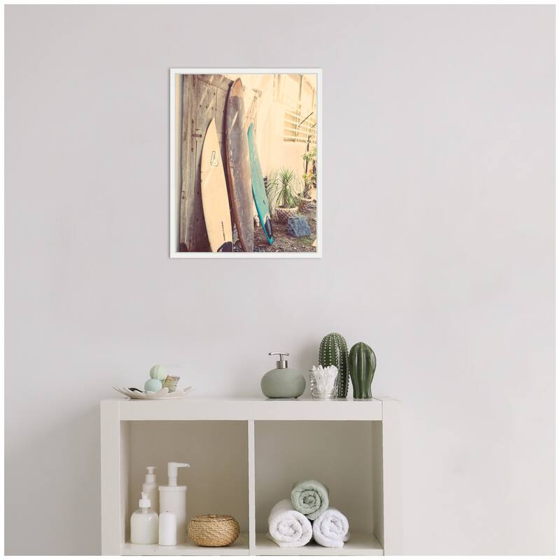 Kate and Laurel Sylvie Vintage Retro Beach Surfboards Framed Canvas by Saint and Sailor Studios