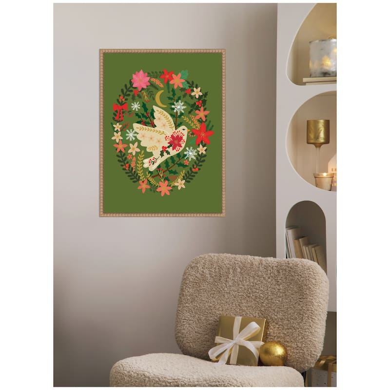 Kate and Laurel Sylvie Beaded Dove Christmas Framed Canvas by Mia Charro