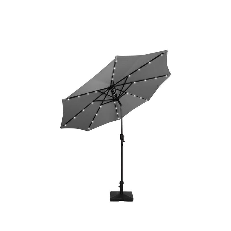 9 Ft. Solar Power Lighted Patio Umbrella with Concrete Base - Grey