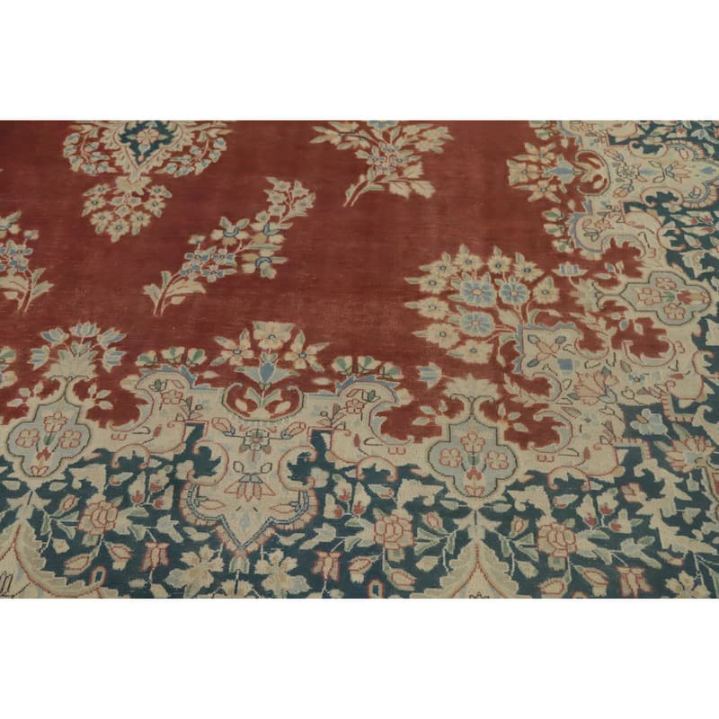 Hand Knotted Oriental 100% Wool Carpet Traditional Floral Oranges & Rust Kerman Area Rug - 12' 5'' X 9' 11''
