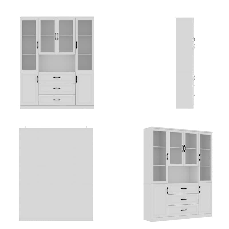 78.7"Modular White Curio Bookcase Cabinet w/Glass Doors Buffet Display