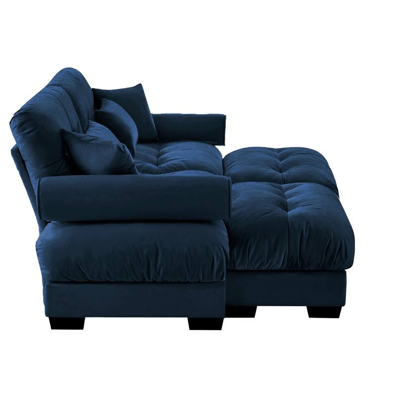 93.7" Oversized Velvet 2-Seater Sofa with Ottoman, Round Bolster Armrests, and Included Pillows