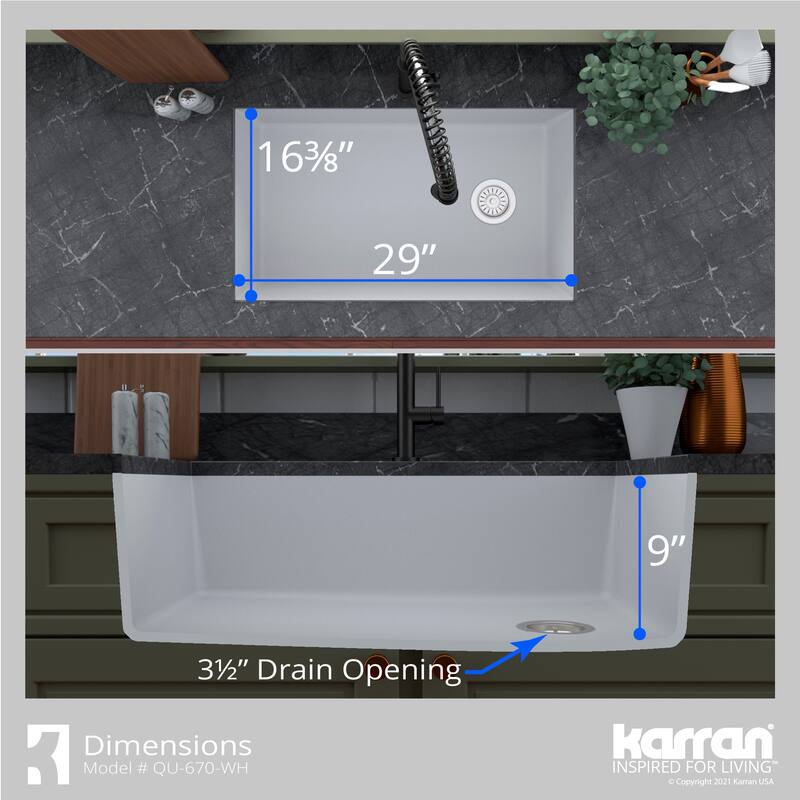 Karran Undermount Quartz 32 in. Single Bowl Kitchen Sink Kit