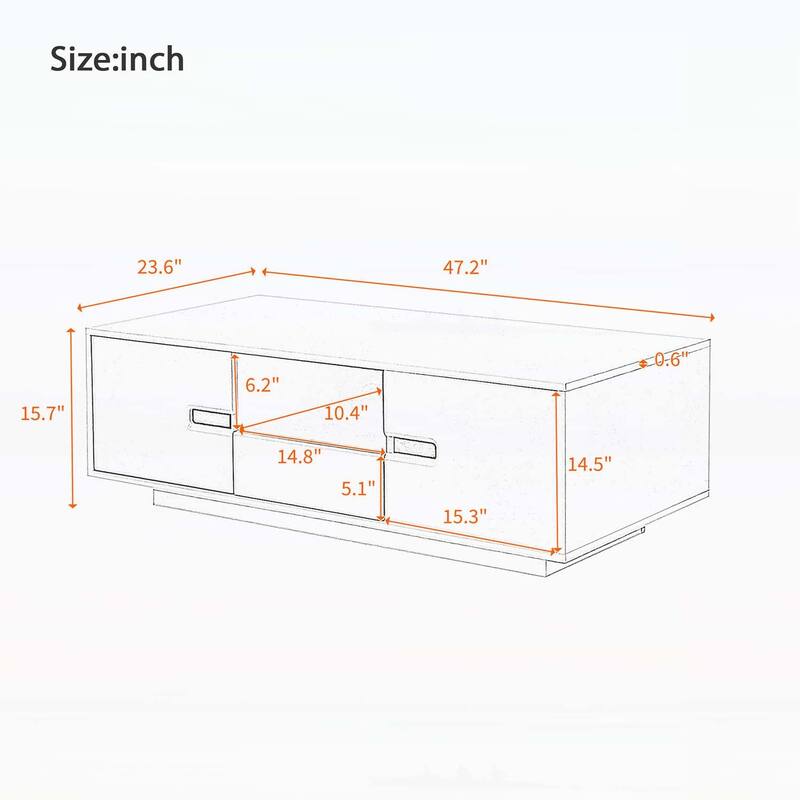Modern Rectangle Coffee Table with Storage and LED Lights