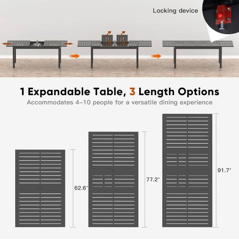 63"-92" Extendable Aluminum Dining Table, Gray