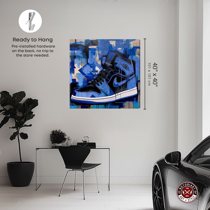 Notoriart Blue Brush Sneakers Gallery Wrapped Sneaker 1 Piece Canvas Wall Art