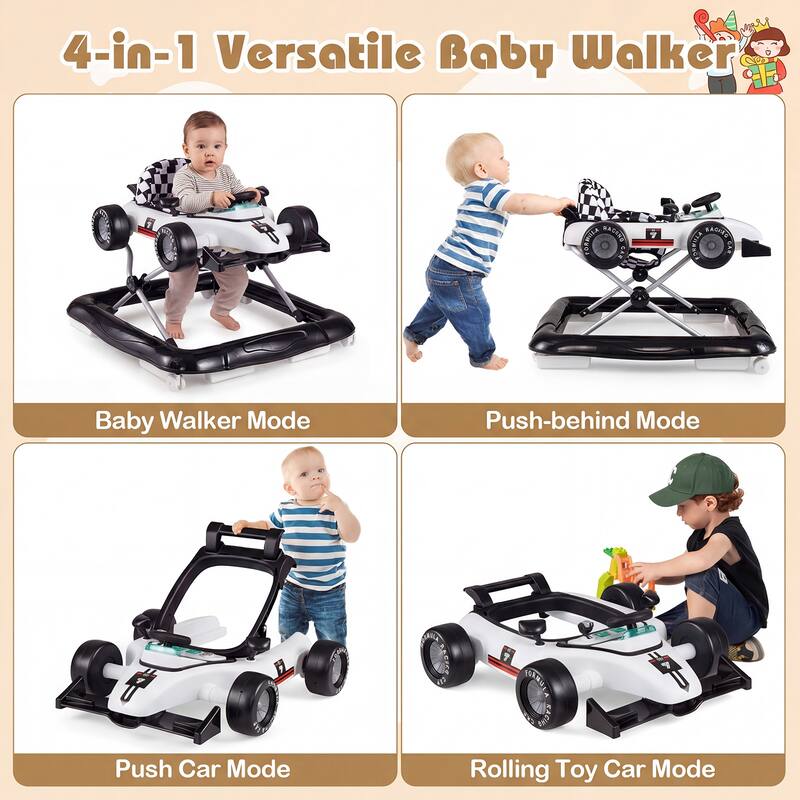 Gymax 4-in-1 Baby Push Walker Activity Center w/3-Level Adjustable