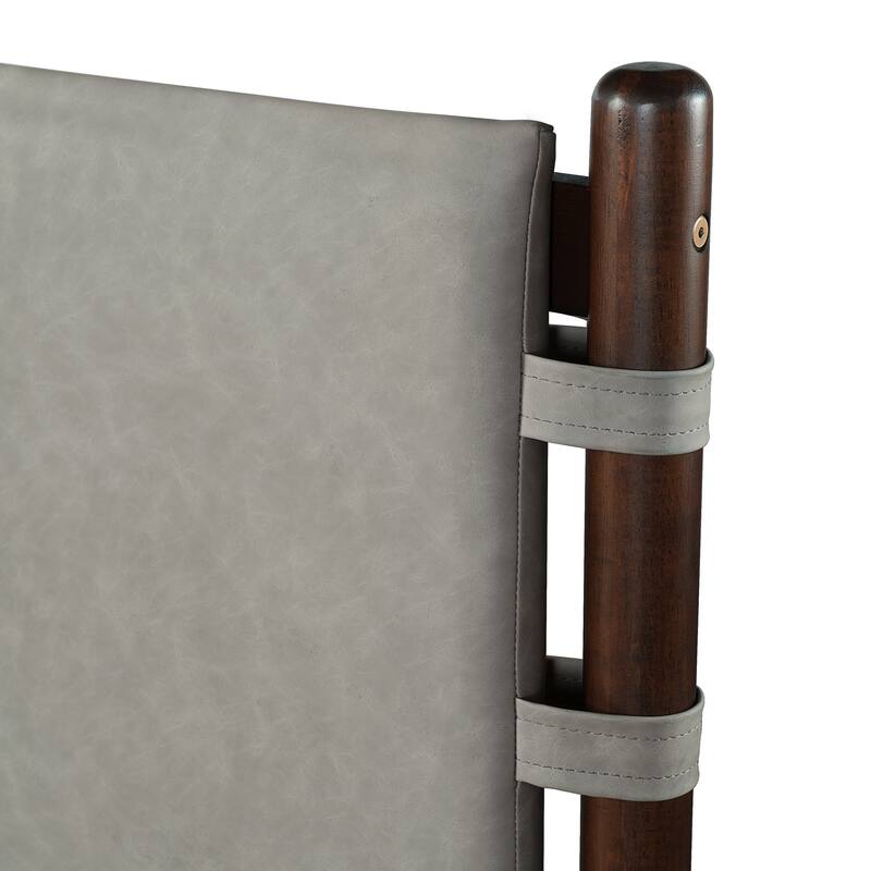 Mid-Century Modern Rubberwood Platform Bed with Faux Leather Upholstered Headboard