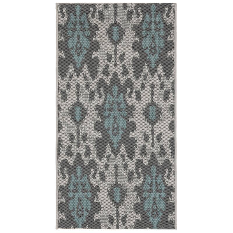 SAFAVIEH Courtyard Simonetta Indoor/ Outdoor Waterproof Patio Backyard Rug - 2' x 3'7" - Ltgy Anthracite/Aqua Weft