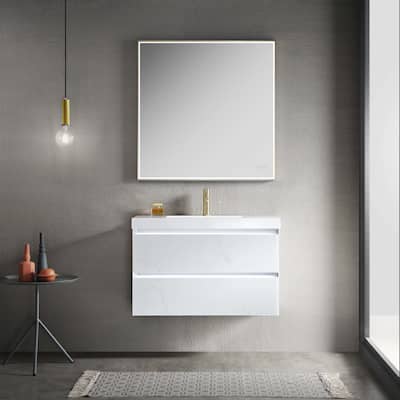 LED Lighted Floating / Wall Huang Vanity with Acrylic Sink and Comfortable Dimmed Vanity Light