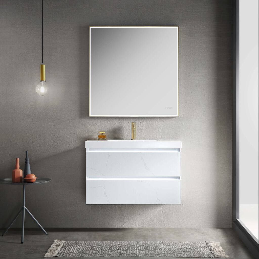 LED Lighted Floating / Wall Huang Vanity with Acrylic Sink and Comfortable Dimmed Vanity Light
