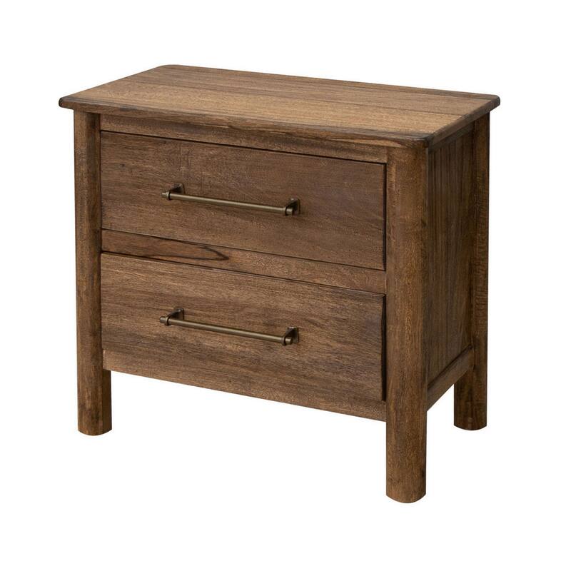 Olum 28 Inch Nightstand, 2 Drawers, Metal Handles, Solid Mango Wood, Brown