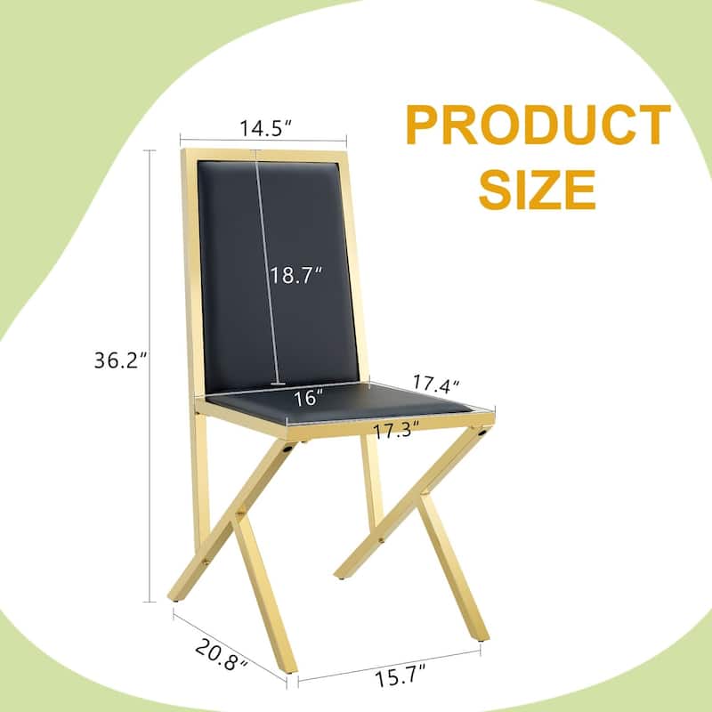 17.3" Black PU Dining Chairs with Gold Metal Legs, Set of 4