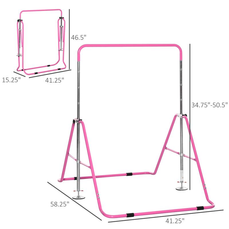 Qaba Folding Gymnastics Bar for Kids, Small Gymnast Bar, Easily Adjustable Height, Kids Gymnastics Equipment for Home