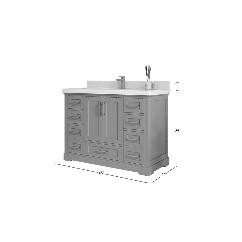 Willow Collection 48 in W x 22 in D x 36 in H Boston Single Bowl Sink Bathroom Vanity with Countertop