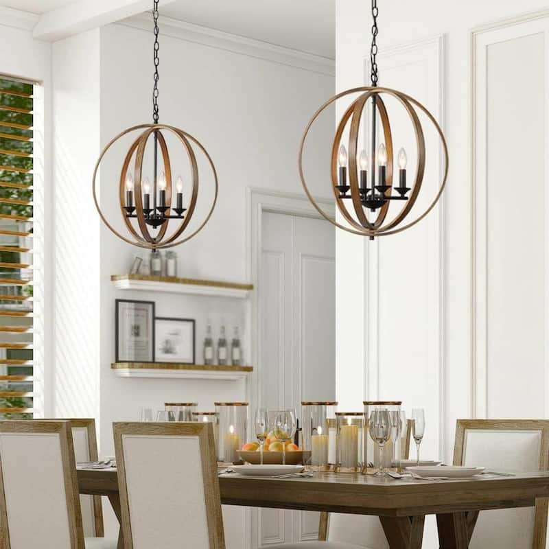 The Gray Barn Farmhouse 4-Light Globe Chandelier Wood Grain Pendant Light