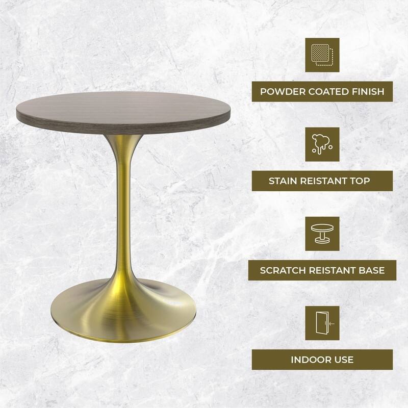 LeisureMod Verve 27" Round Dining Table with MDF Wood TableTop and Brushed Gold Base for Kitchen & Dining Room