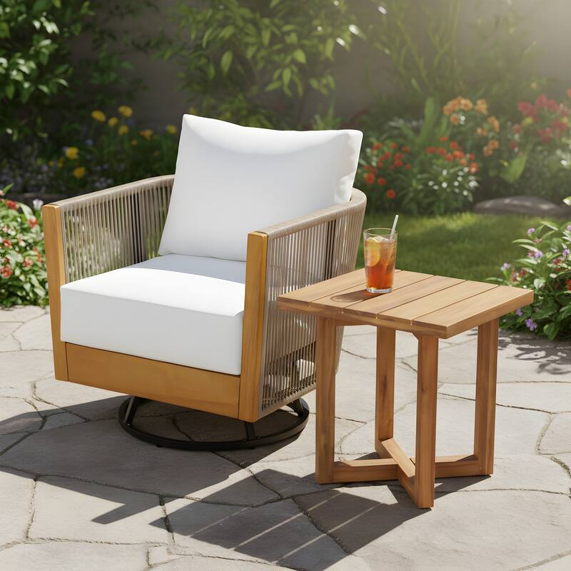 Christopher Knight Home - Modern 2-Piece Patio Swivel Chair with Side Table - Beige+Natural