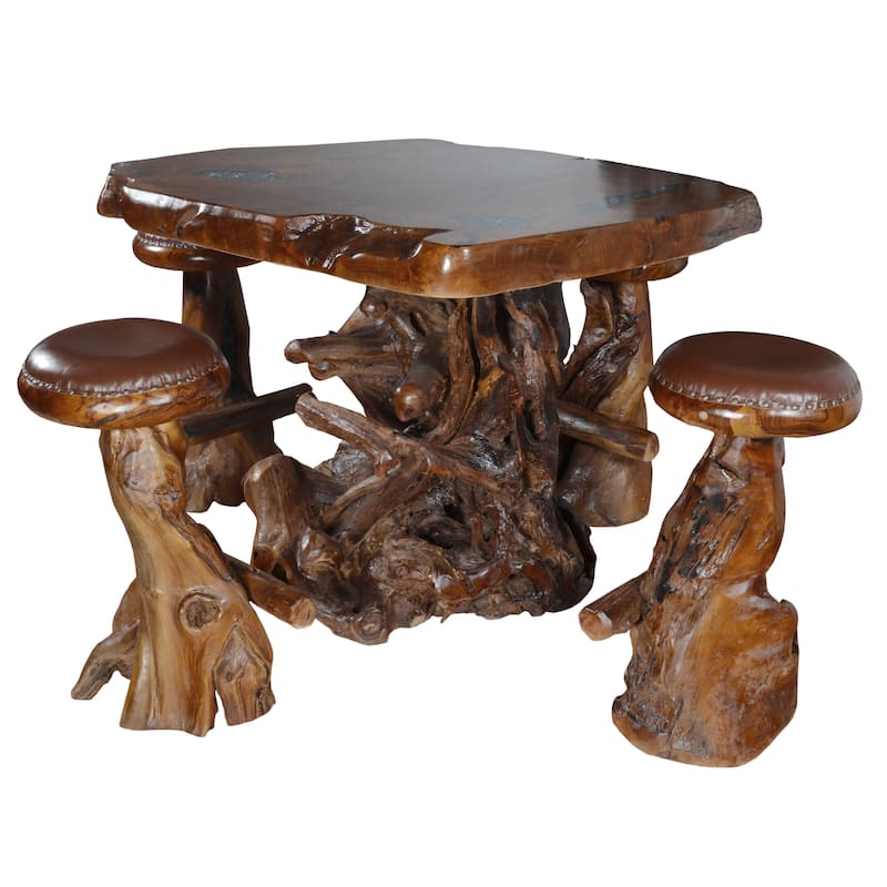Live Edge Natural Teak Bar Table Set of 5 53inches