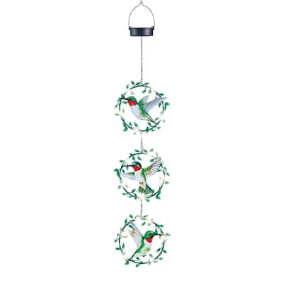 Solar Powered Hummingbird Wreaths Garden Mobile - 7.25 x 38.5 x 3.25