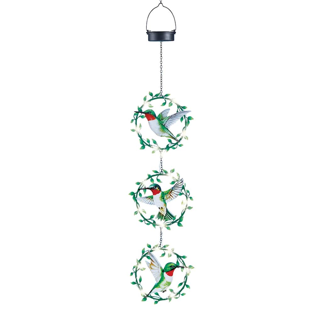 Solar Powered Hummingbird Wreaths Garden Mobile - 7.25 x 38.5 x 3.25