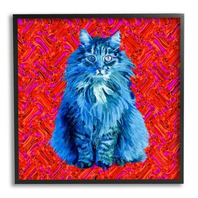 Stupell Modern Pop Design Bold Red Blue Longhair Cat Framed Wall Art