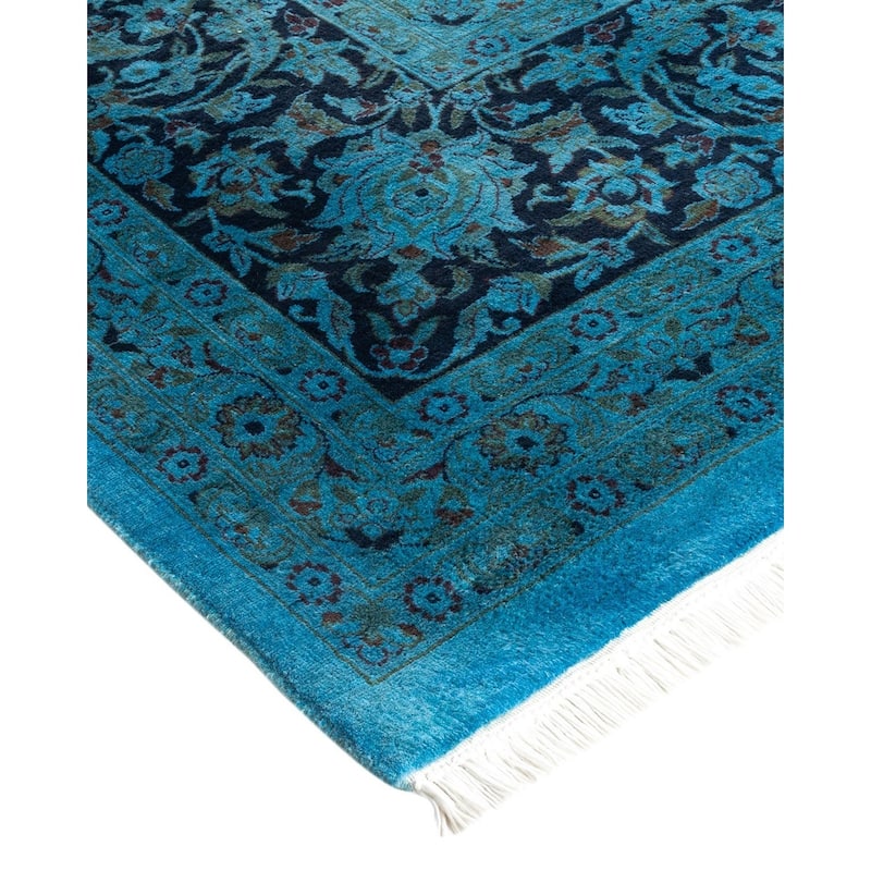 Overton Hand Knotted Wool Vintage Inspired Modern Contemporary Overdyed Blue Area Rug - 10' 2" x 14' 7"
