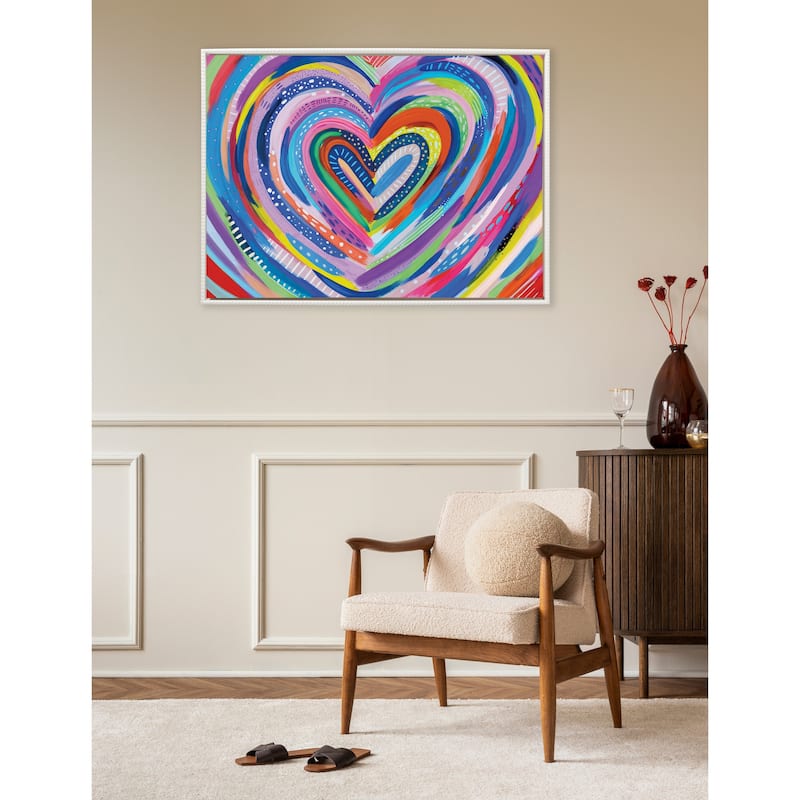 Kate and Laurel Sylvie Beaded EV Heart Burst 1 Framed Canvas by EttaVee