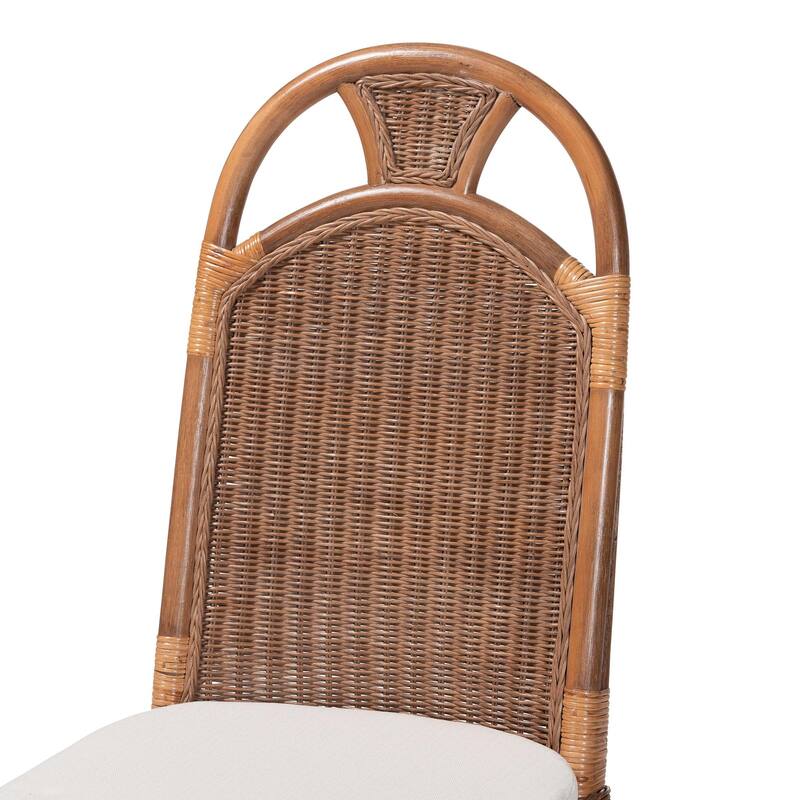 Raya Natural Rattan Dining Chair - Handcrafted Wicker Accent Chair with High Arched Back and Cushioned Seat, Boho Coastal Style